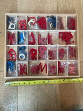 Montessori Movable Alphabet (Red & Blue Letters in Wooden Tray)